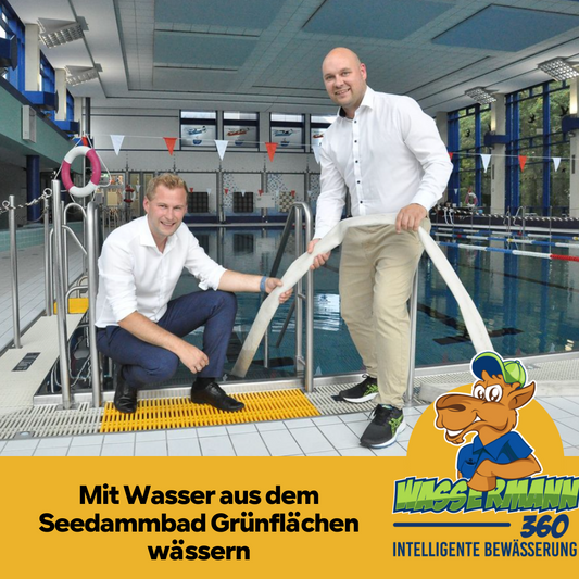 Mit Wasser aus dem Seedammbad Grünflächen wässern